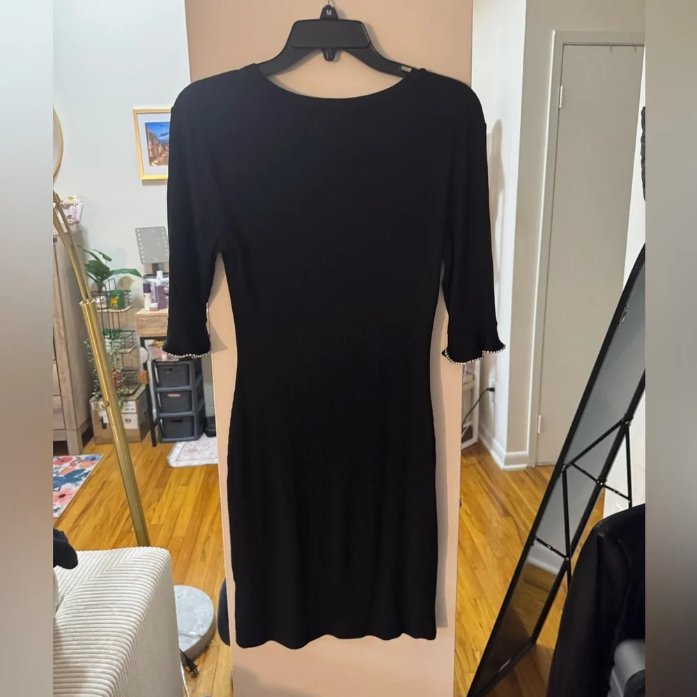 Lea & Viola Black Ribbed Long Sleeve Midi Dress